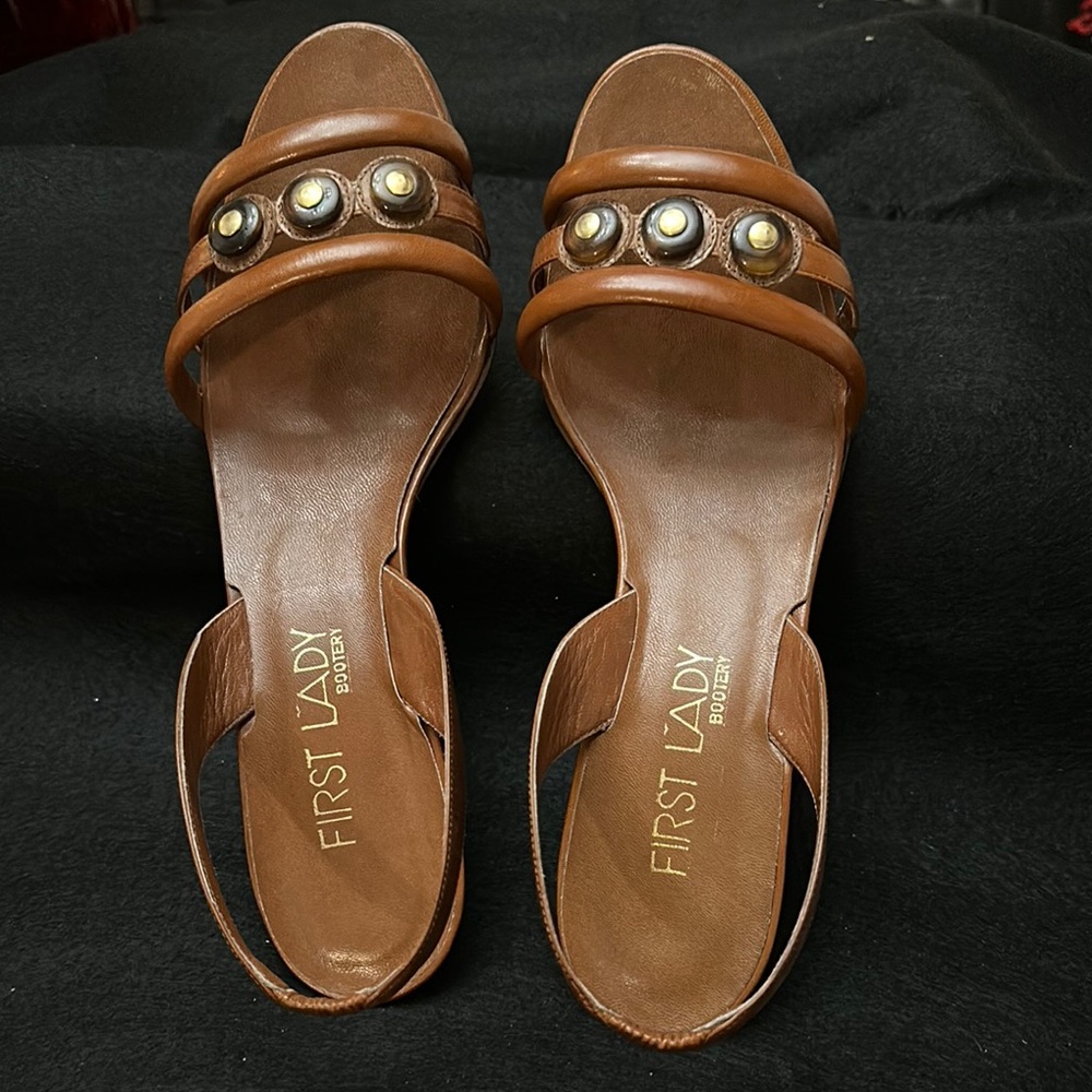 Vintage First Lady Brown Sandals with Beaded Straps